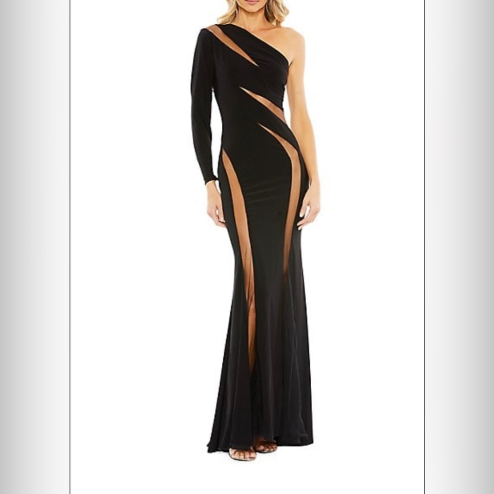 Mac Duggal Black Mesh Illusion Gown Dress